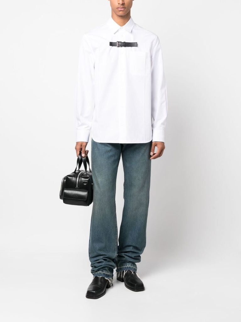 White Buckle Detail Cotton Shirt