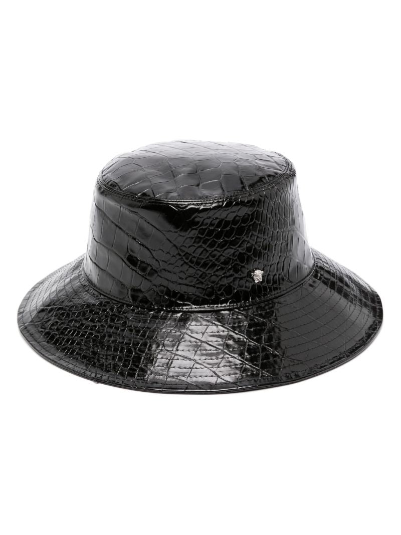 Black Crocodile Effect Leather Hat
