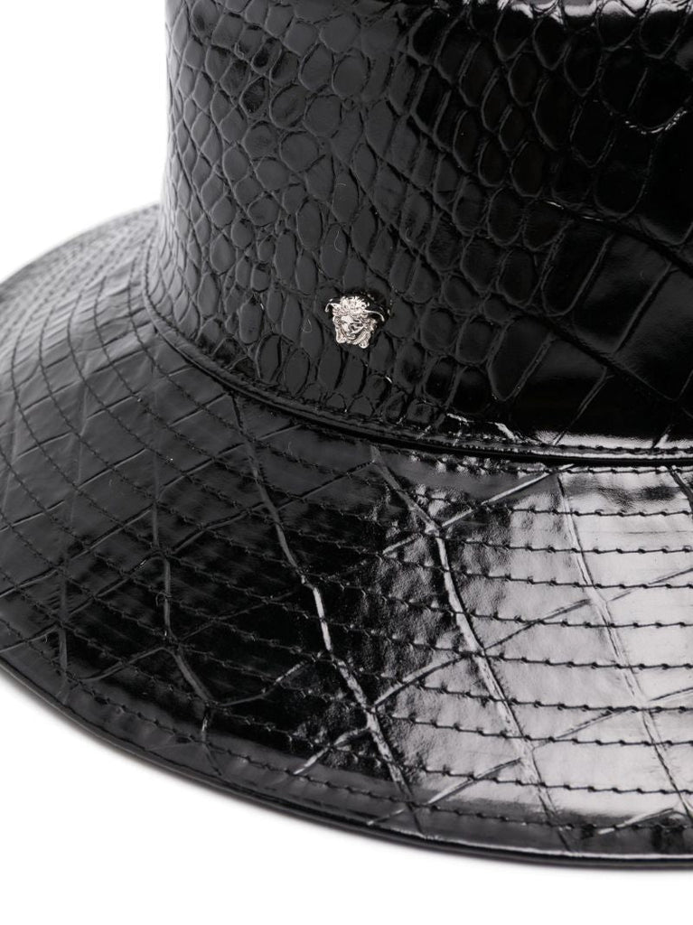 Black Crocodile Effect Leather Hat