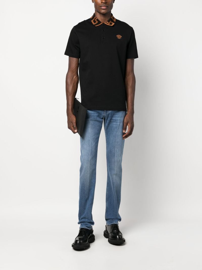 Black Medusa Greca Cotton Polo Shirt