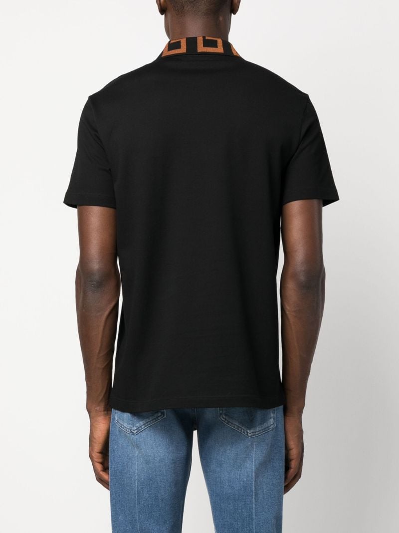 Black Medusa Greca Cotton Polo Shirt