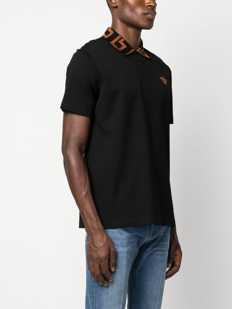 Black Medusa Greca Cotton Polo Shirt