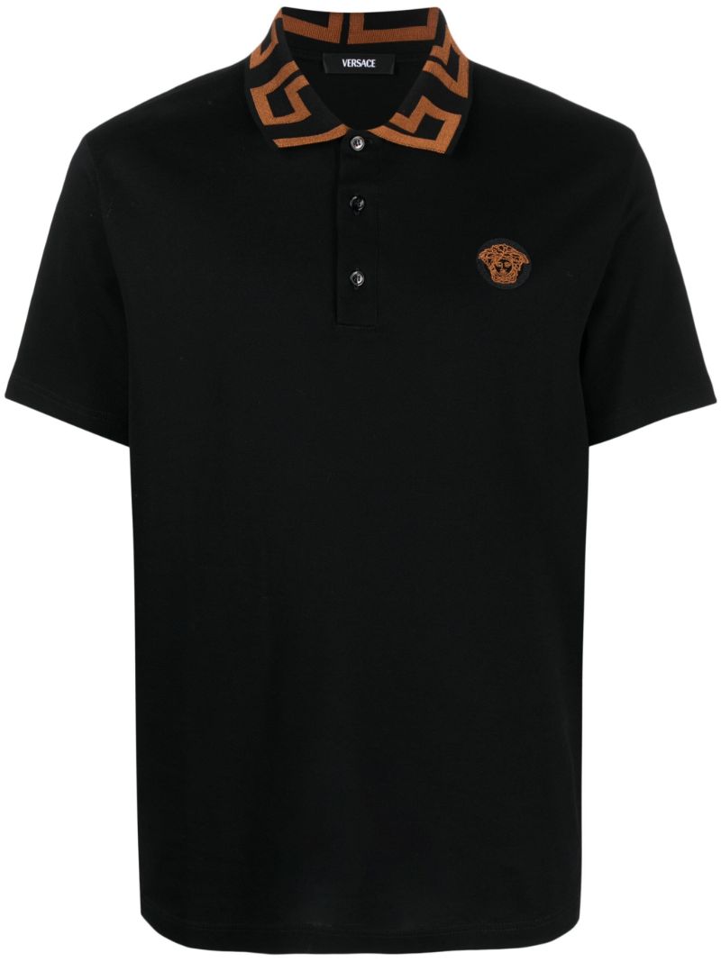 Black Medusa Greca Cotton Polo Shirt