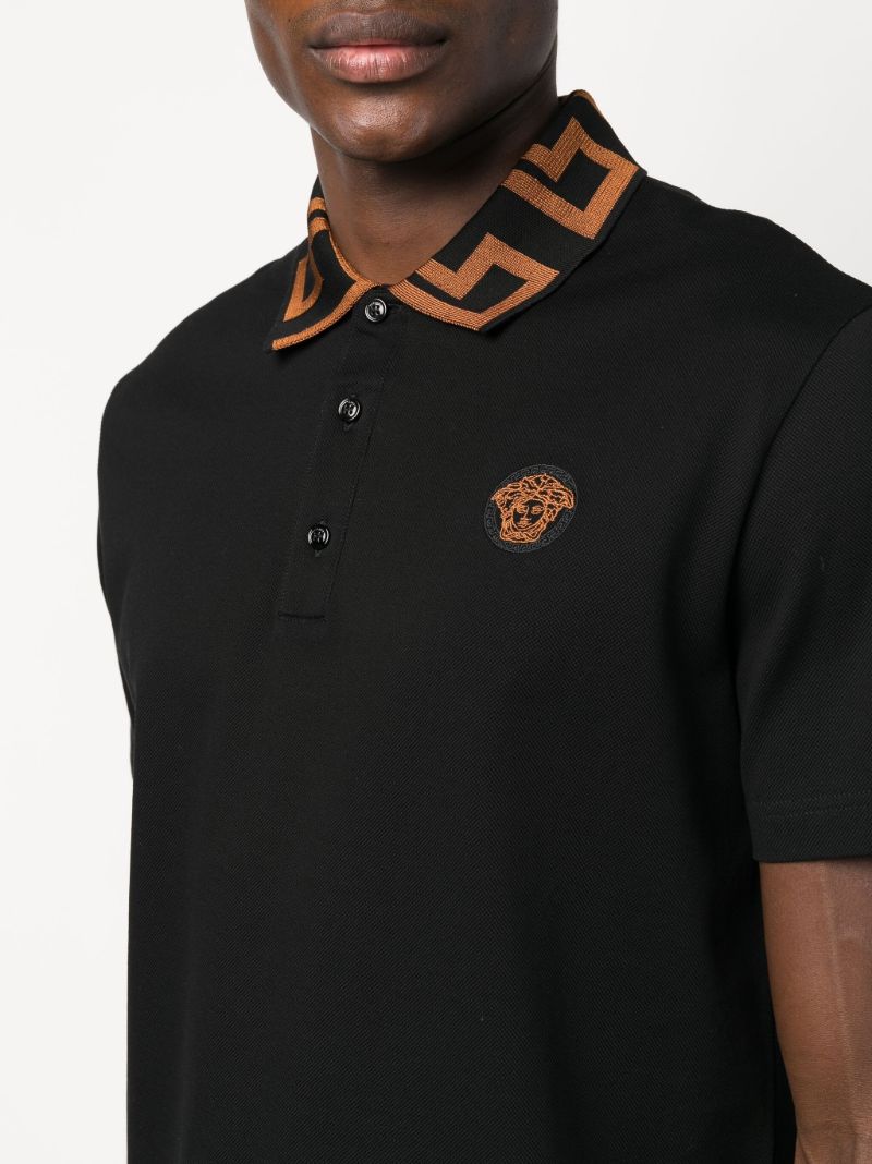 Black Medusa Greca Cotton Polo Shirt