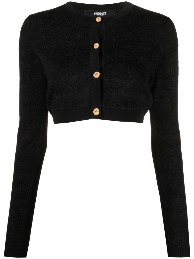 Black La Greca-jacquard Cropped Cardigan