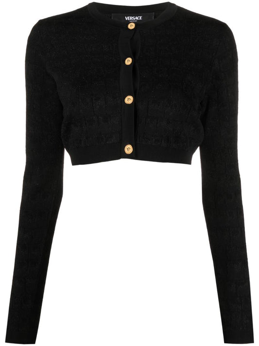 Black La Greca-jacquard Cropped Cardigan