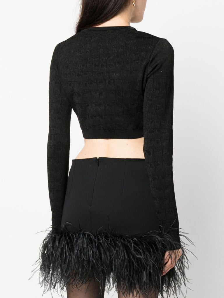 Black La Greca-jacquard Cropped Cardigan