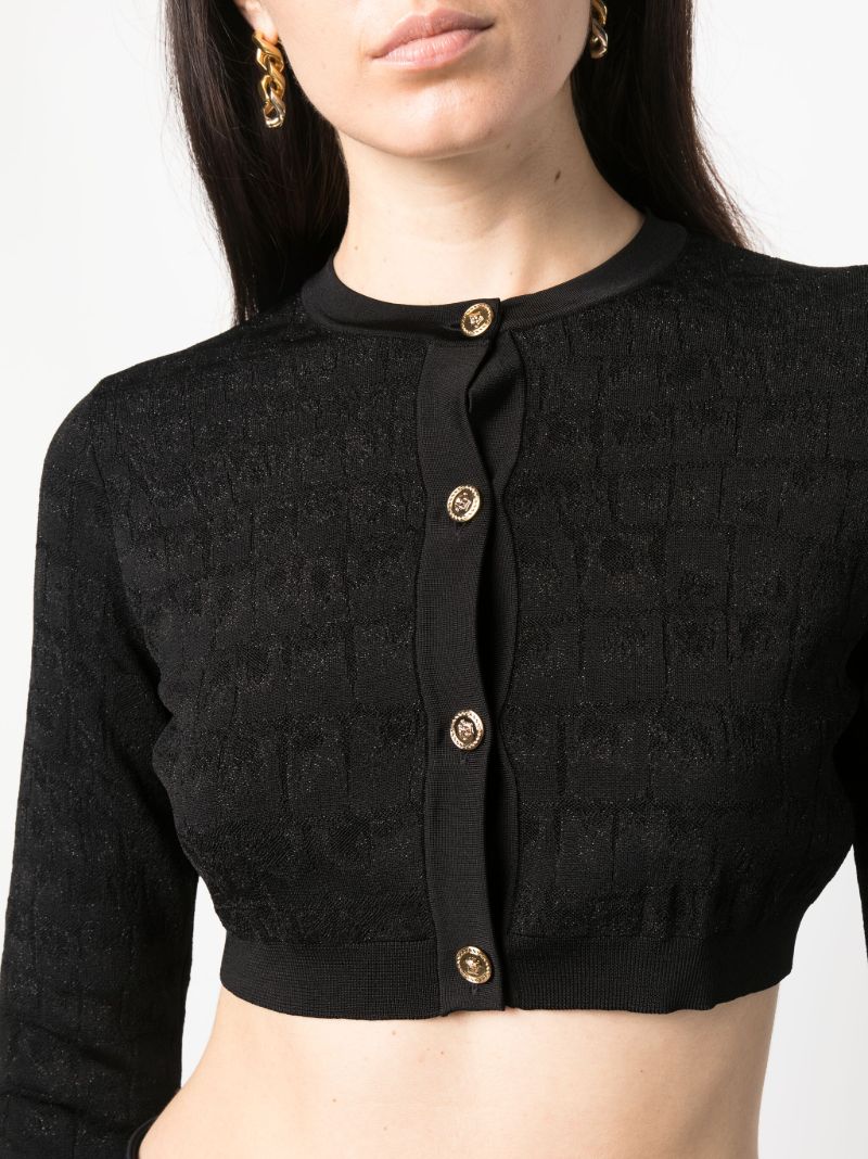Black La Greca-jacquard Cropped Cardigan