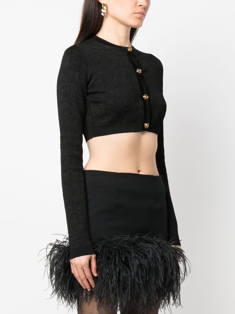 Black La Greca-jacquard Cropped Cardigan
