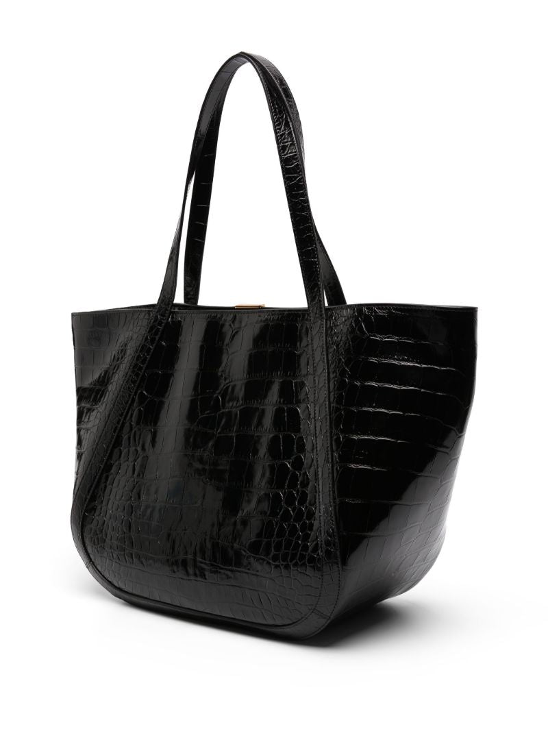 Black Greca Goddess Leather Tote Bag
