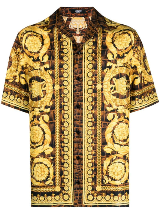 Brown Baroccodile Silk Shirt
