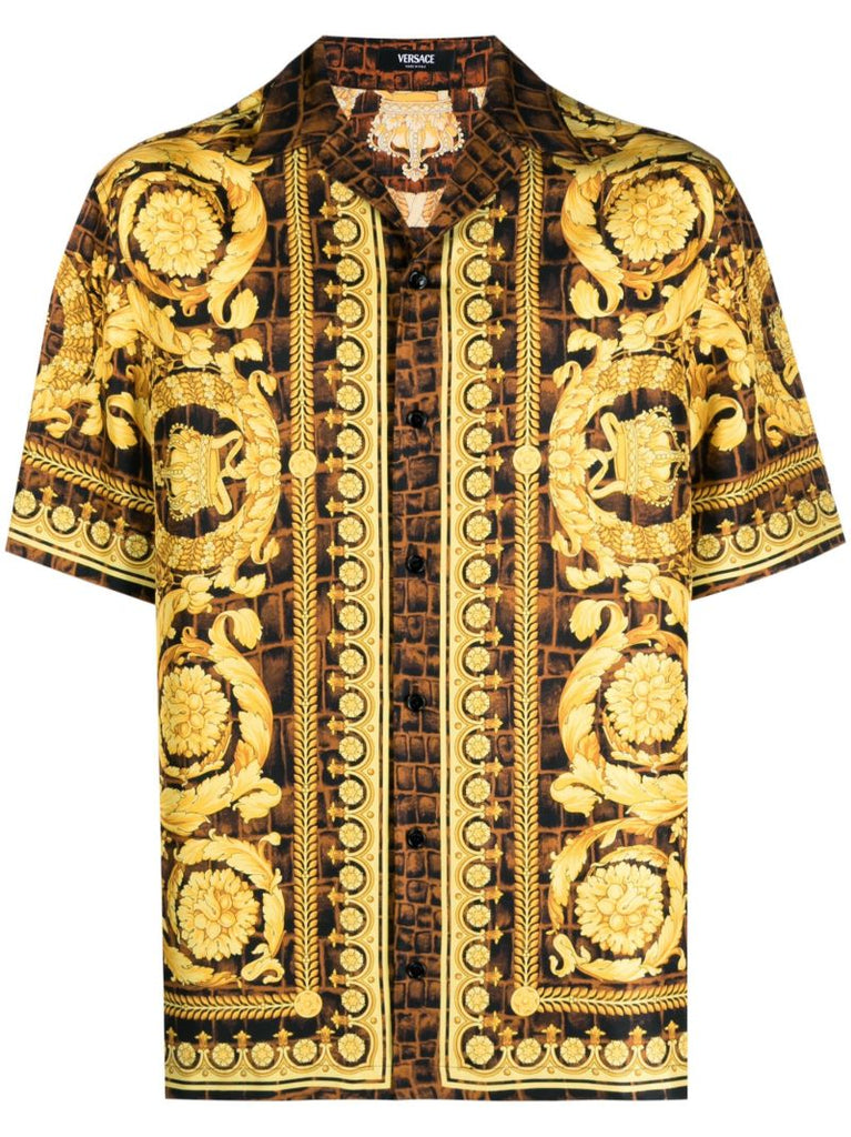 Brown Baroccodile Silk Shirt
