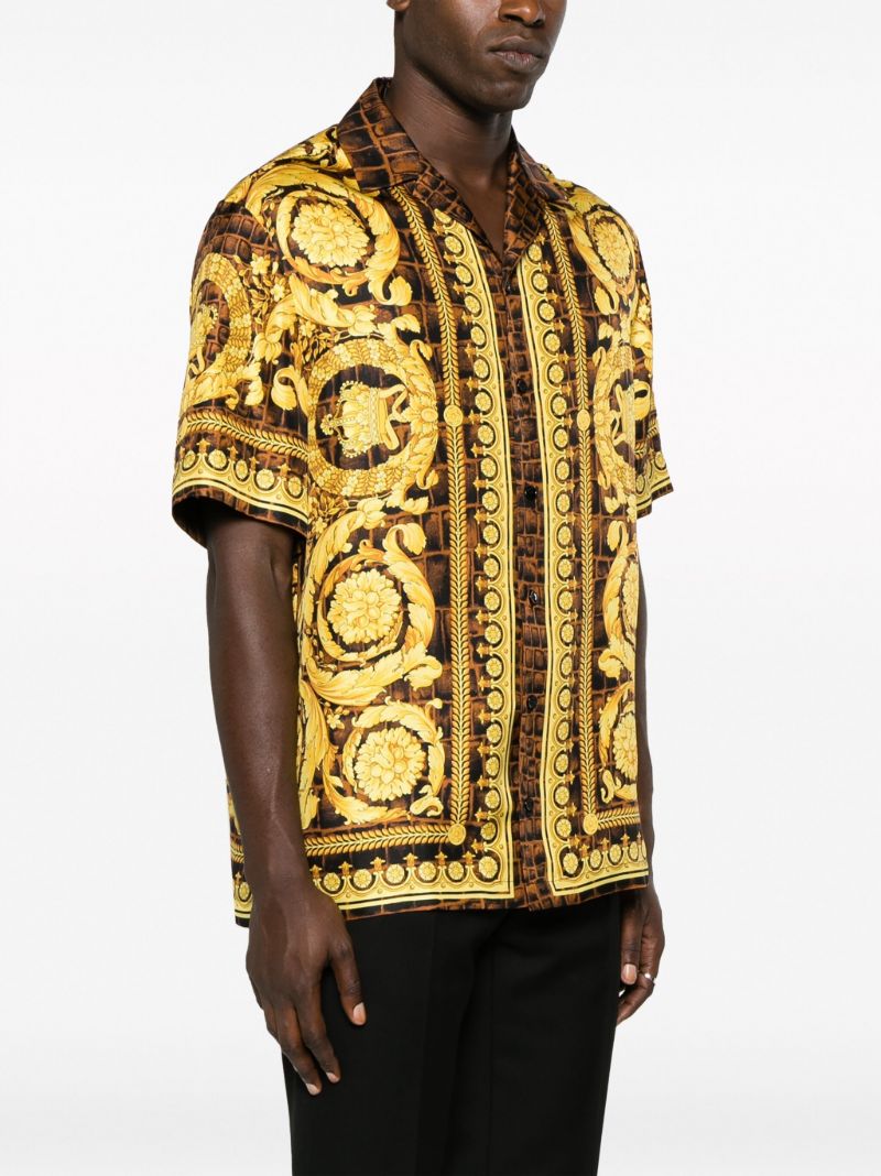 Brown Baroccodile Silk Shirt
