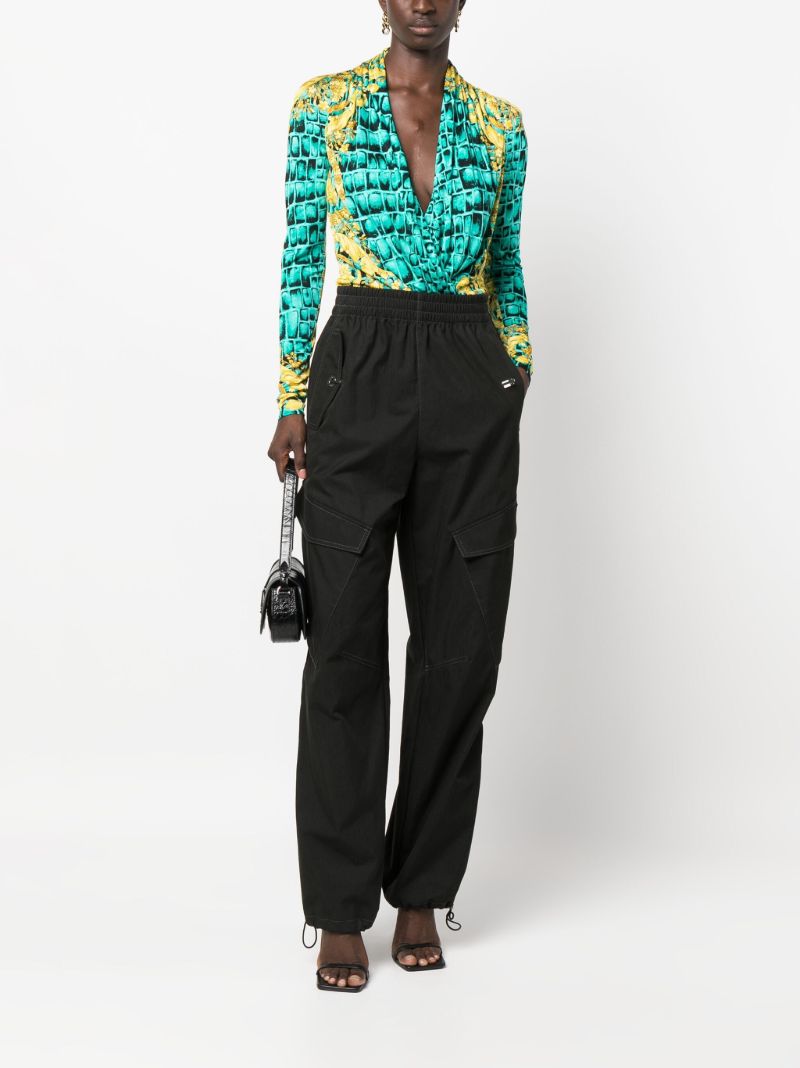 Blue Baroccodile Print Long Sleeve Bodysuit
