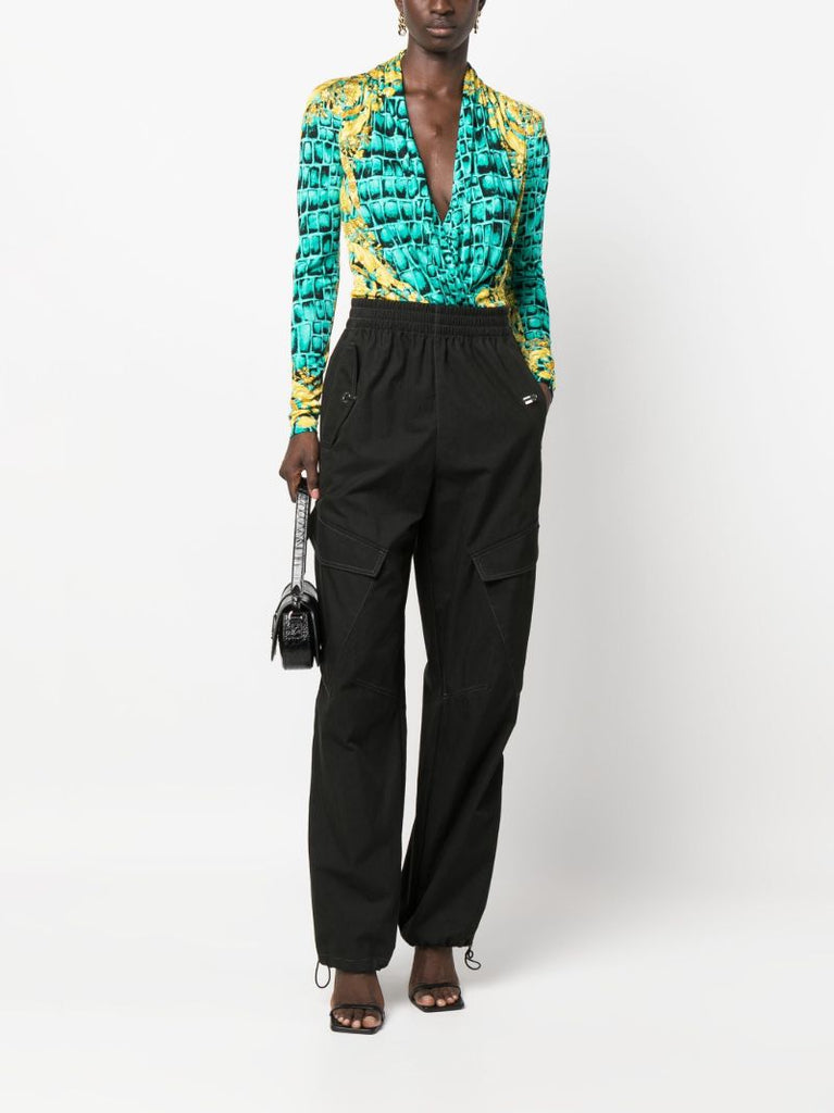 Blue Baroccodile Print Long Sleeve Bodysuit