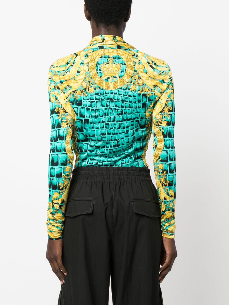Blue Baroccodile Print Long Sleeve Bodysuit