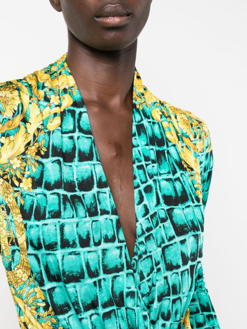Blue Baroccodile Print Long Sleeve Bodysuit