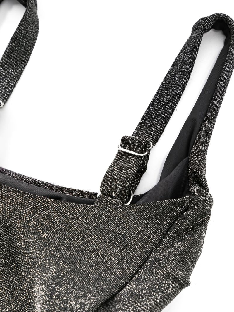 Silver Square Neck Glitter Swimsuit