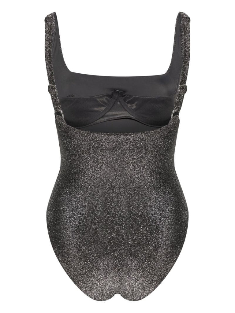Silver Square Neck Glitter Swimsuit