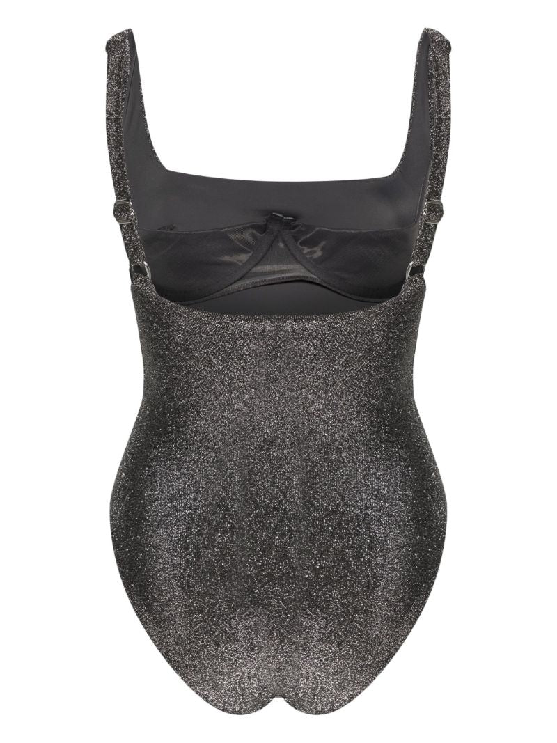 Silver Square Neck Glitter Swimsuit