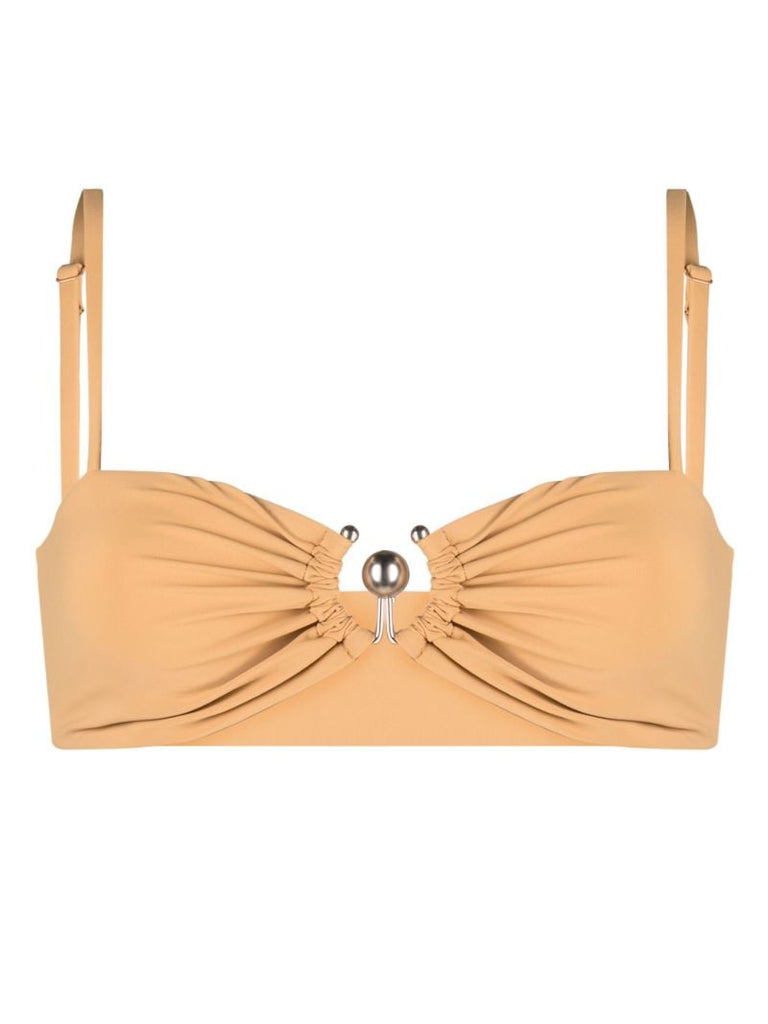 Brown Ruched Prong Bikini Top