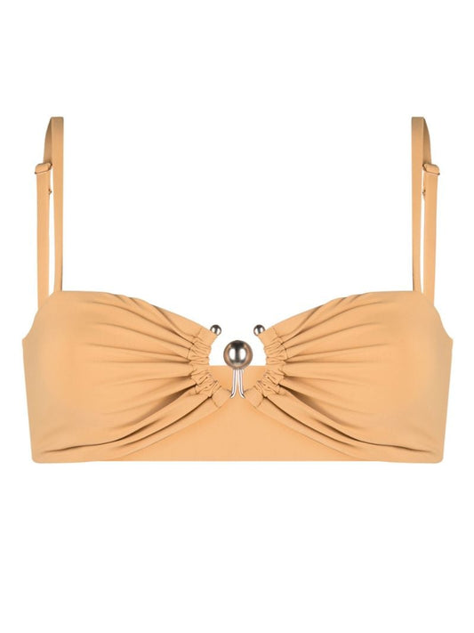 Brown Ruched Prong Bikini Top
