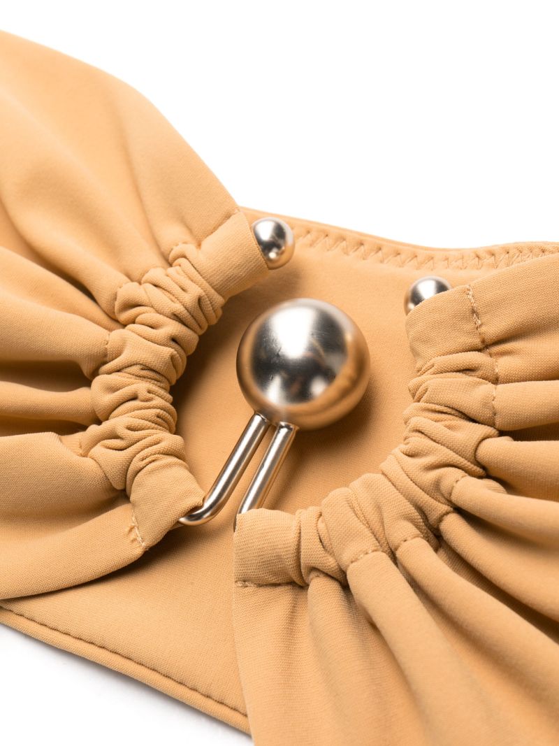 Brown Ruched Prong Bikini Top