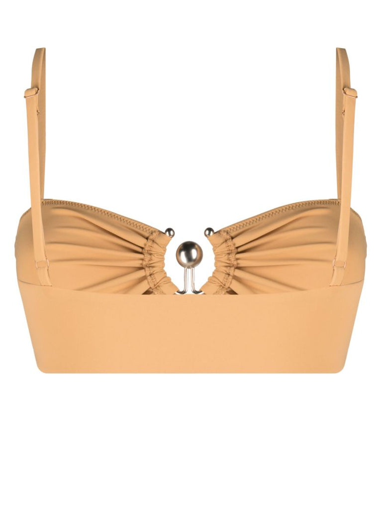 Brown Ruched Prong Bikini Top