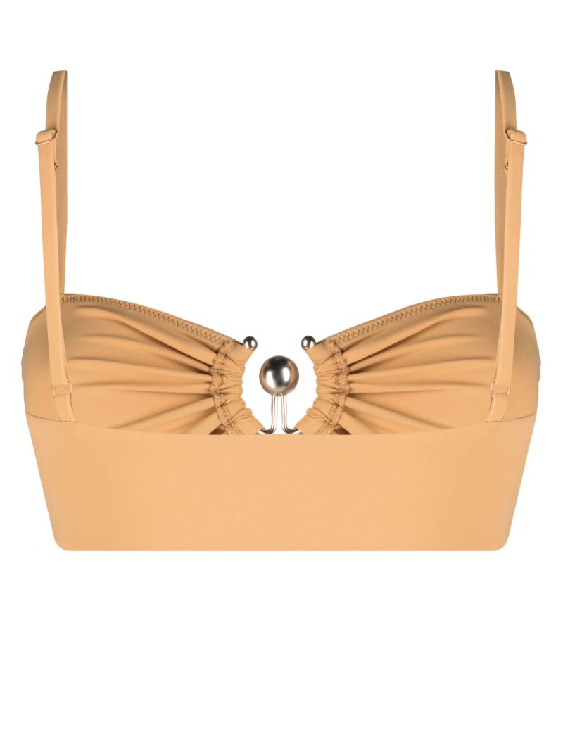 Brown Ruched Prong Bikini Top
