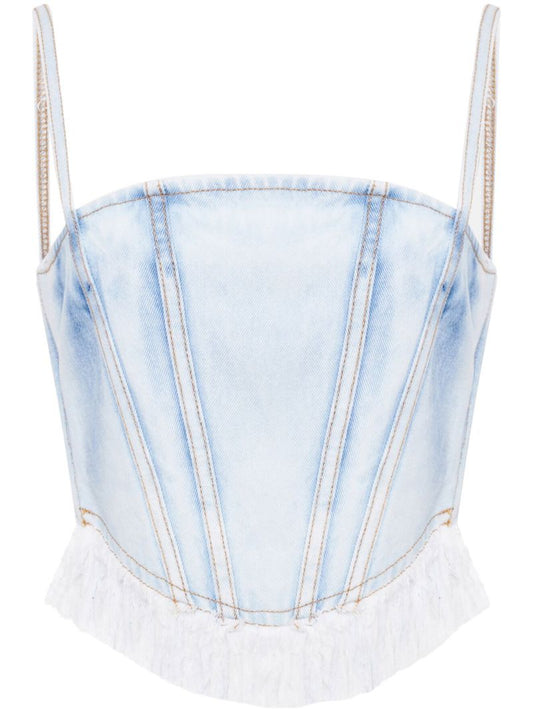 Blue Fringed Denim Corset Top