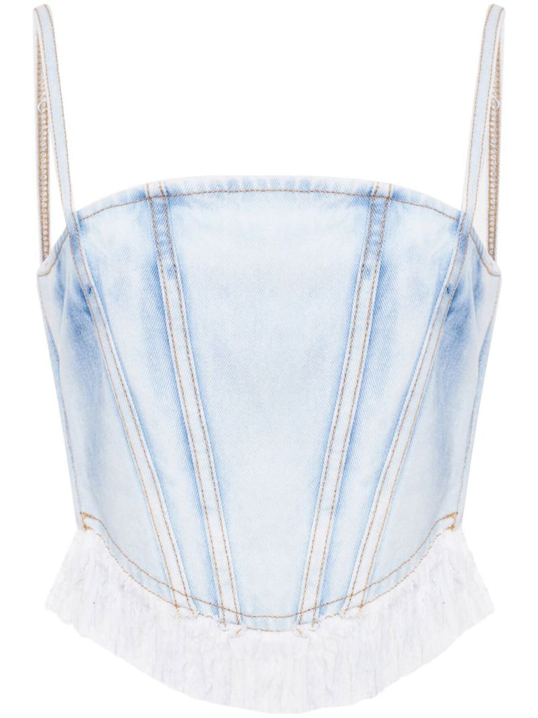Blue Fringed Denim Corset Top