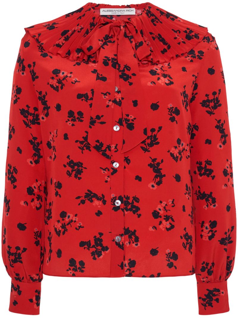 Red Rose-print Silk Blouse