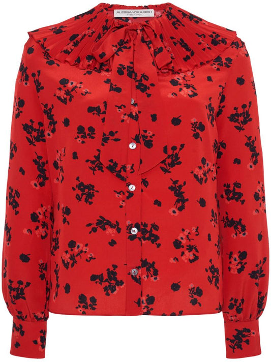 Red Rose-print Silk Blouse