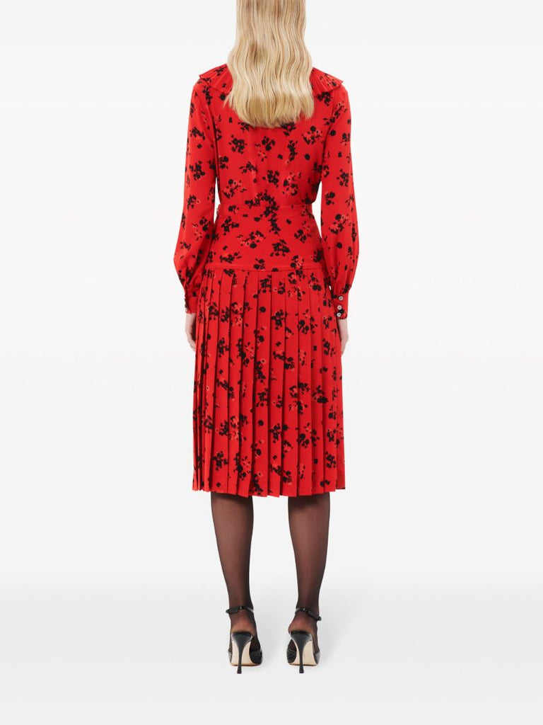 Red Rose-print Silk Skirt
