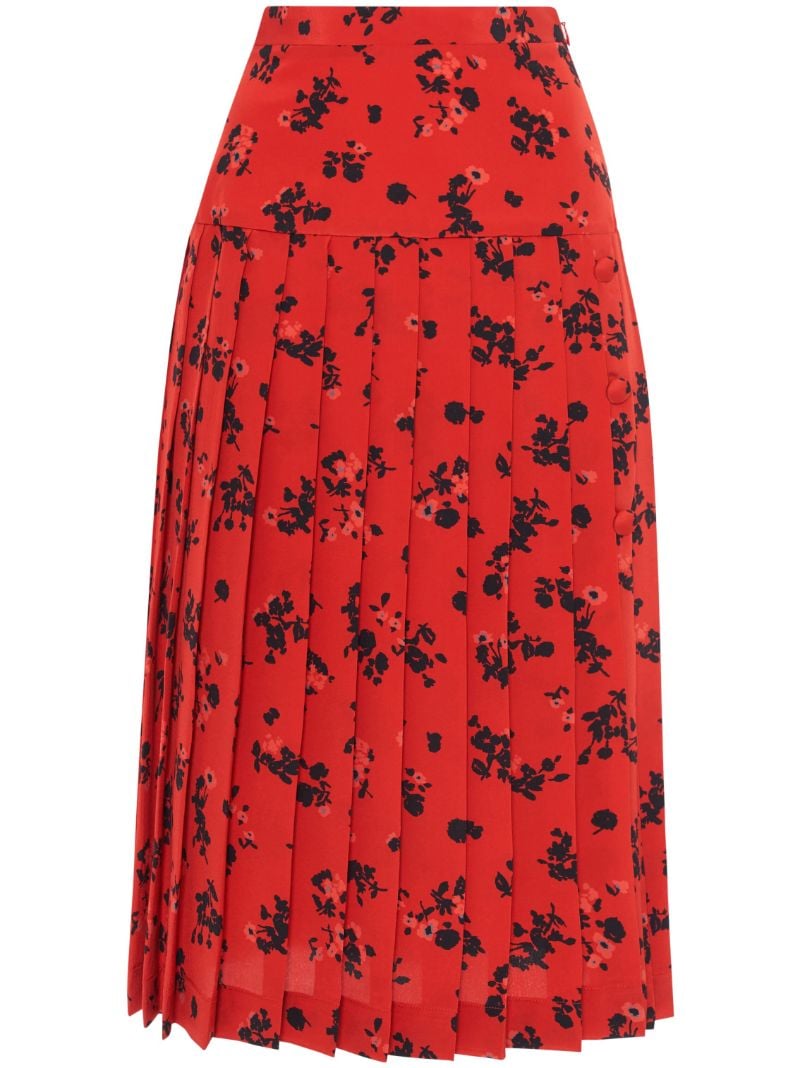 Red Rose-print Silk Skirt