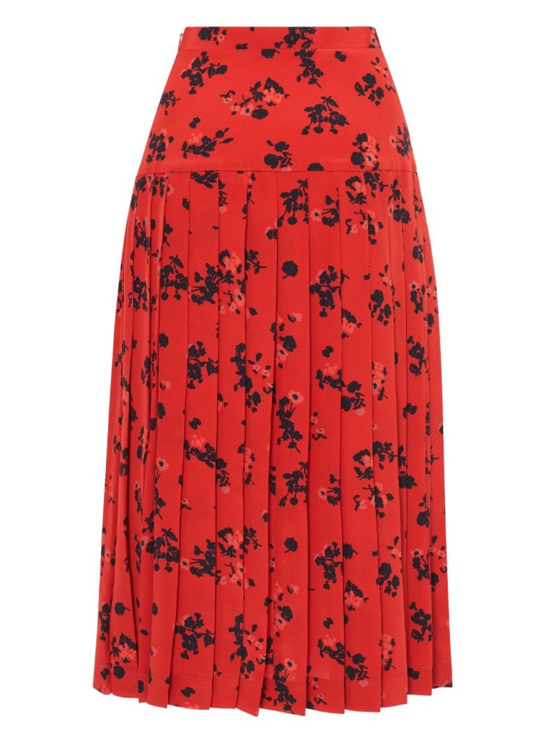 Red Rose-print Silk Skirt