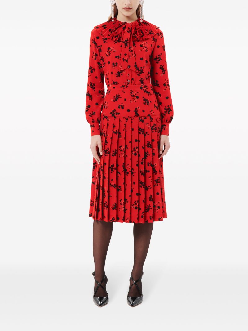 Red Rose-print Silk Skirt