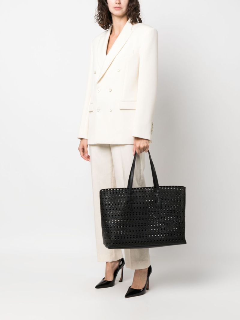 Black Mina 44 Perforated Leather Tote Bag