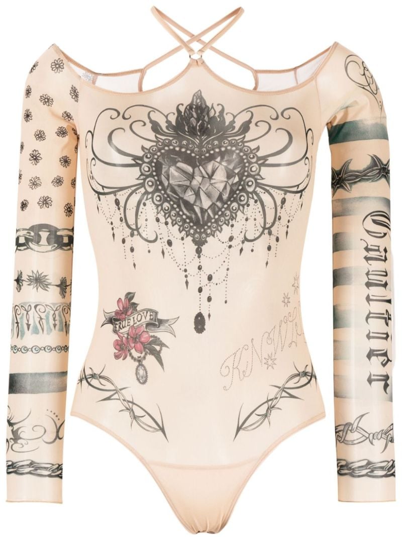 X Knwls Neutral Tattoo-print Long Sleeve Bodysuit