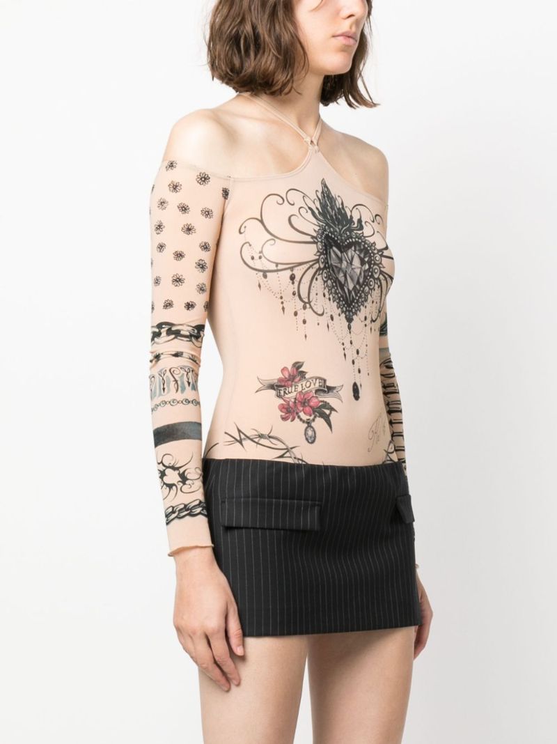 X Knwls Neutral Tattoo-print Long Sleeve Bodysuit