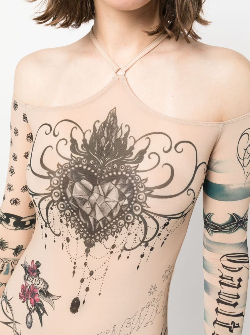 X Knwls Neutral Tattoo-print Long Sleeve Bodysuit