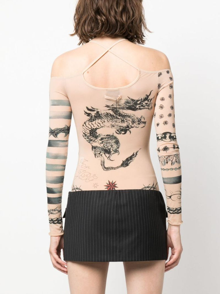 X Knwls Neutral Tattoo-print Long Sleeve Bodysuit