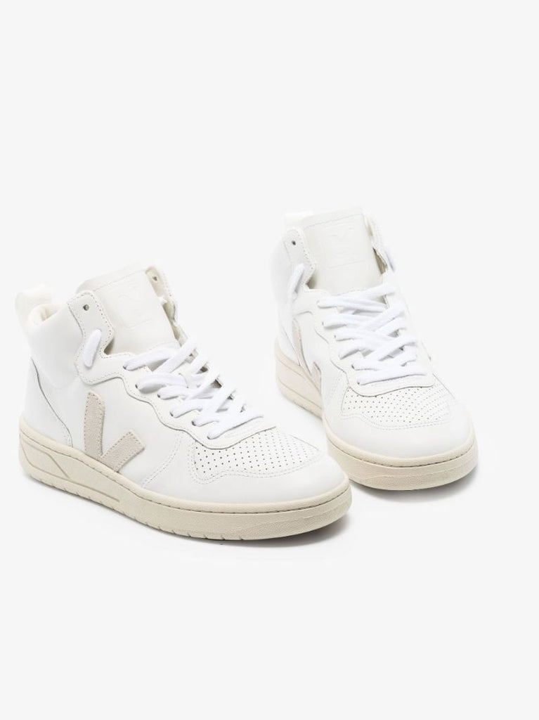 White V-15 Leather High Top Sneakers
