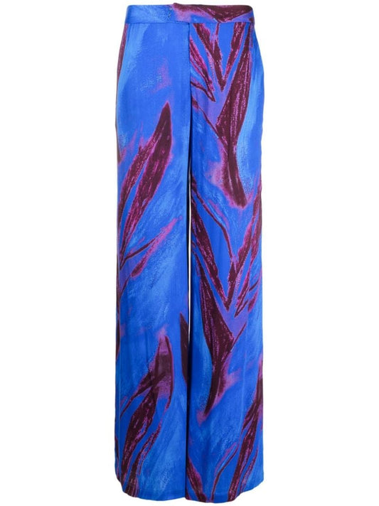 Blue Abstract Print Wide Leg Trousers