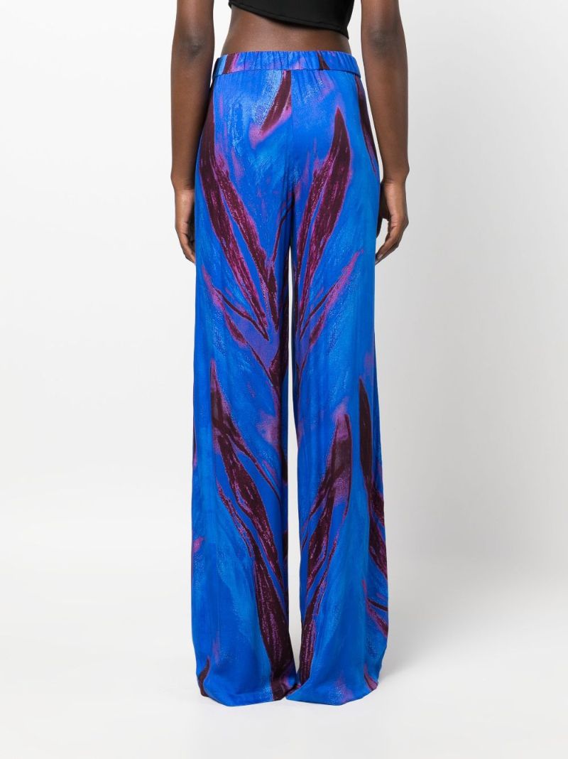 Blue Abstract Print Wide Leg Trousers