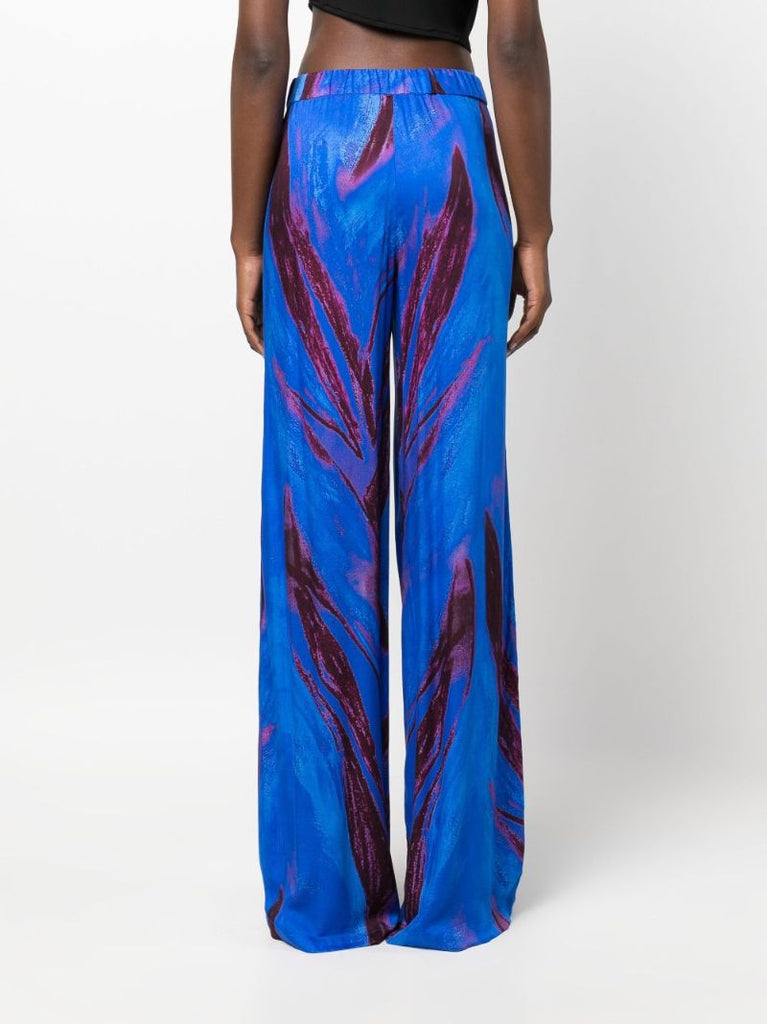 Blue Abstract Print Wide Leg Trousers