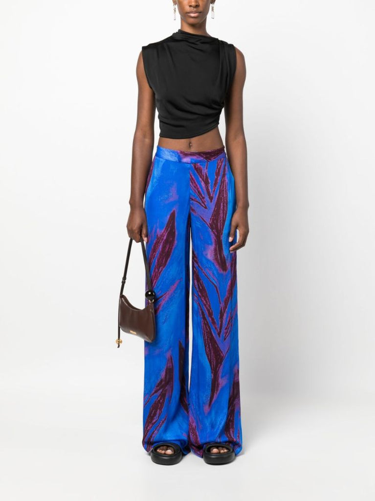 Blue Abstract Print Wide Leg Trousers