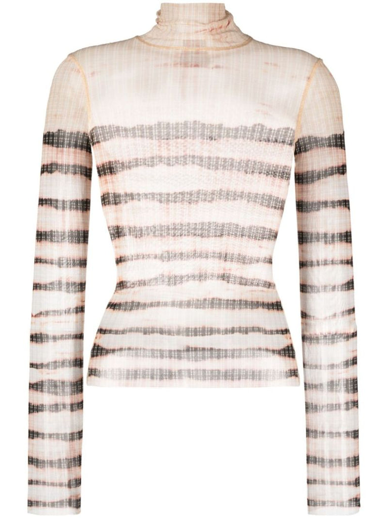 X Knwls Neutral Striped Roll Neck Top