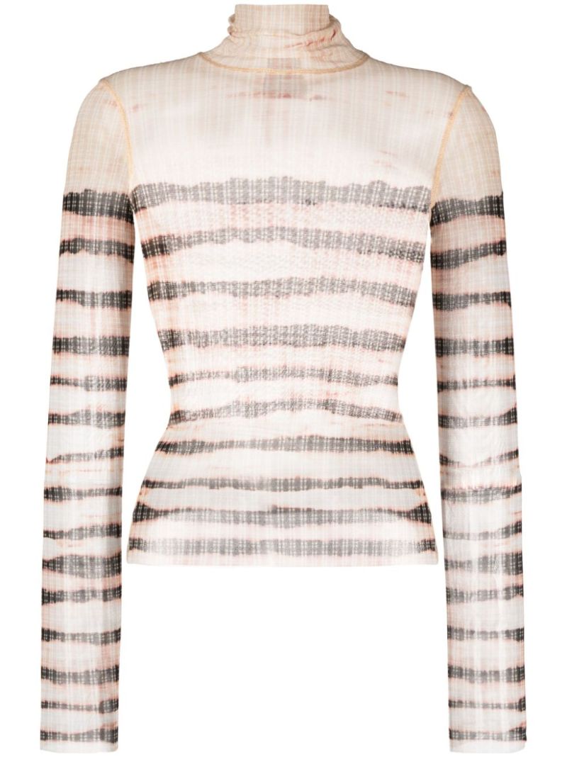 X Knwls Neutral Striped Roll Neck Top