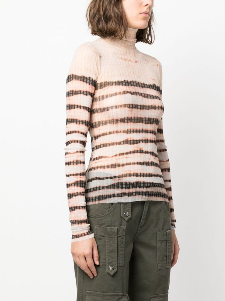 X Knwls Neutral Striped Roll Neck Top
